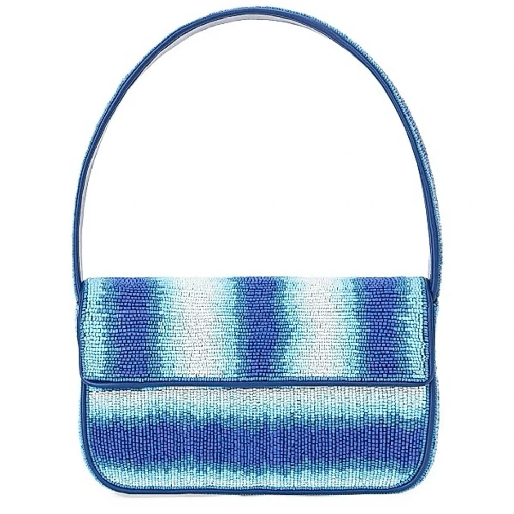 Price Firm - STAUD Tommy Ombré Striped Beaded Shoulder Bag in Ride the Wave - Picture 1 of 11